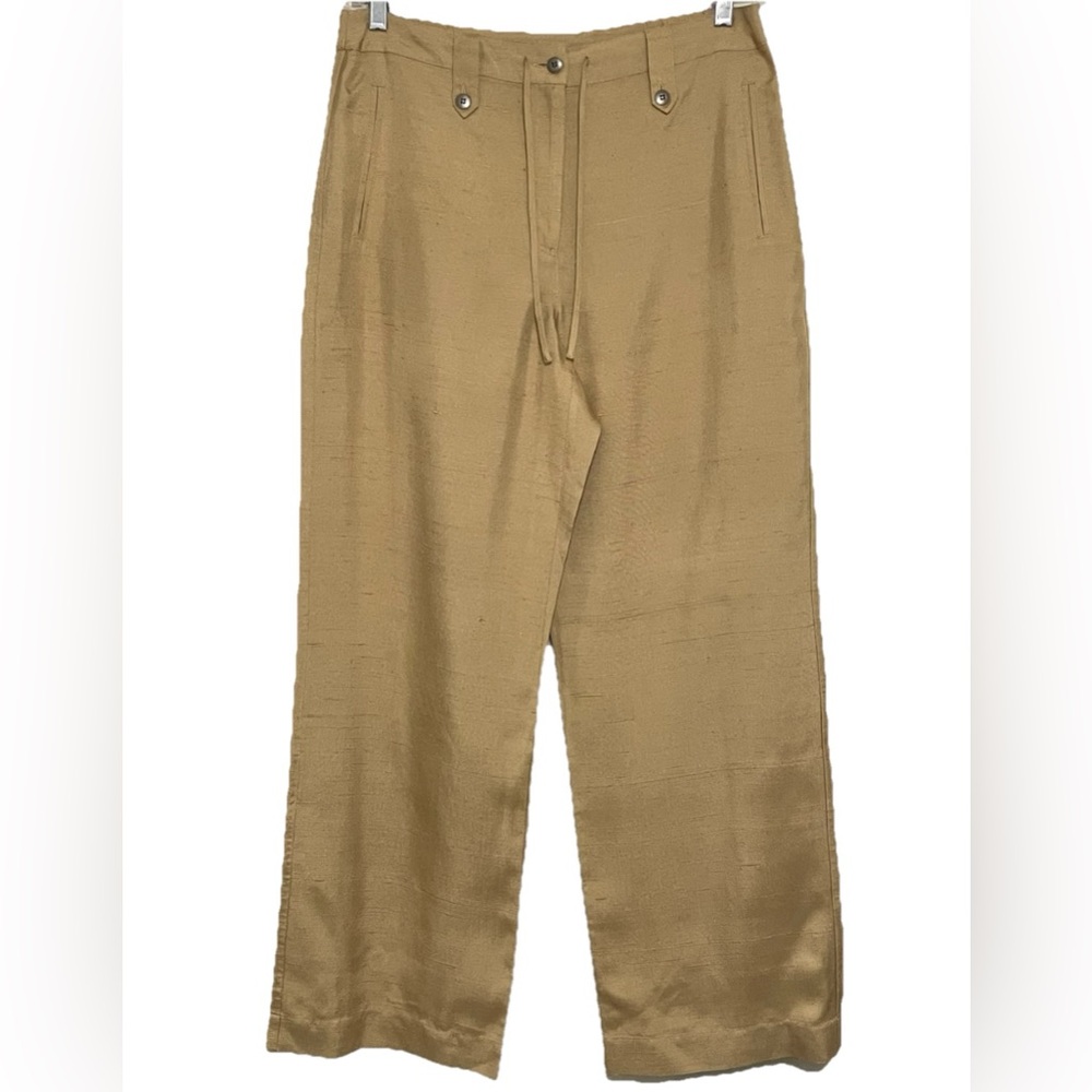 Chico’s Design 100% Silk Runway Wide Leg Evening Pants Gold Beige
